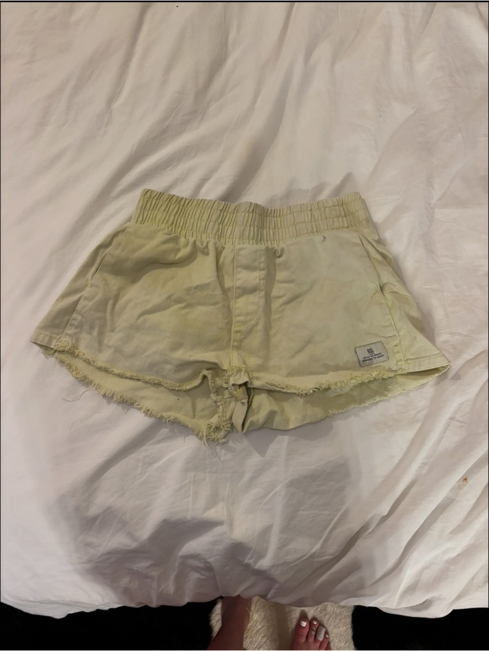 Brandy Melville Pale Yellow Frayed Hem Athletic Shorts